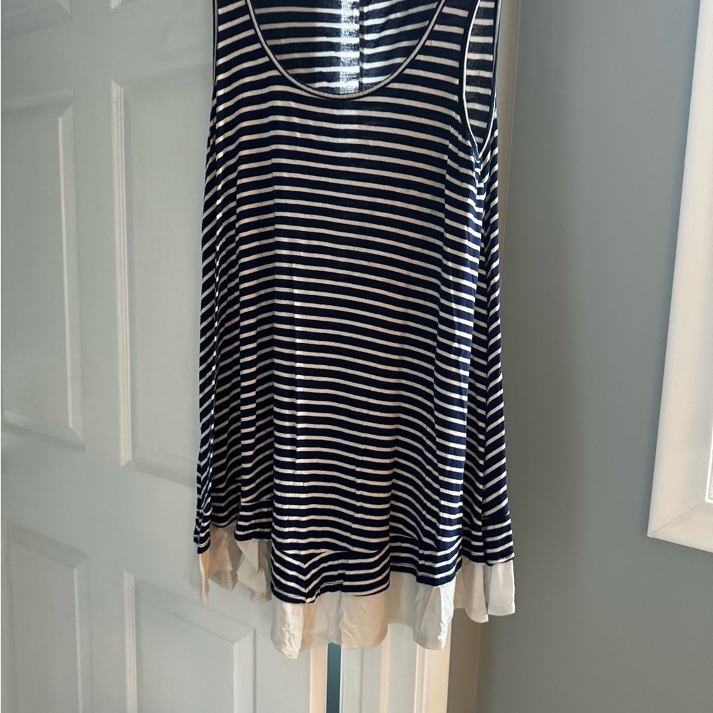 Navy and White Striped Women's Top